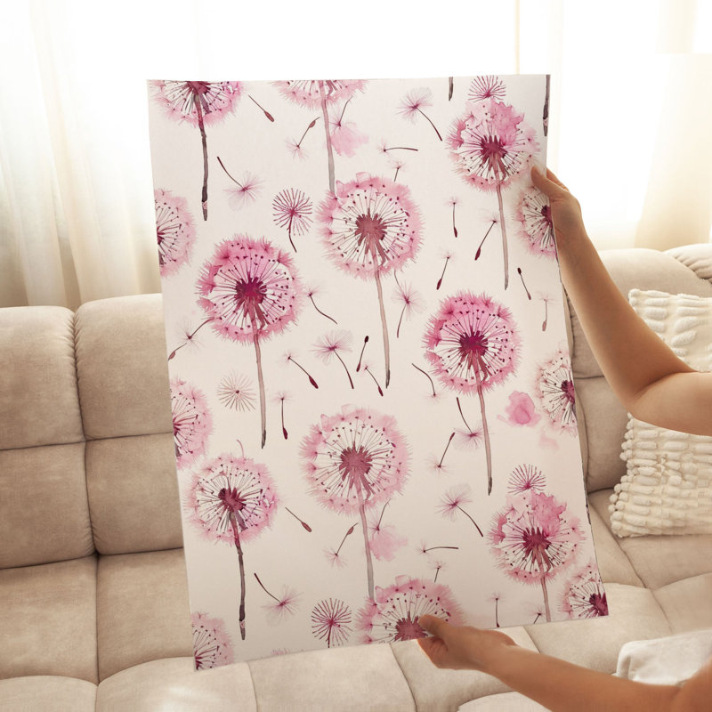 «Botanical Pink Dandelions VI», reproduction d'art moderne sans cadre, H 20 po x l 16 po