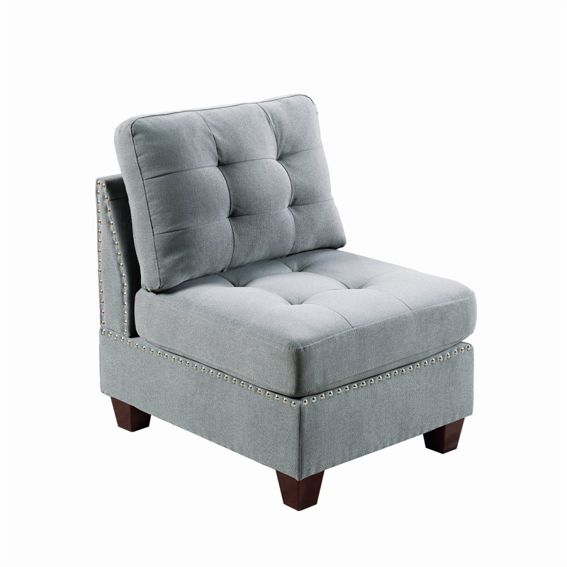 Canapé modulaire 2 pièces rembourré, 100 % lin gris