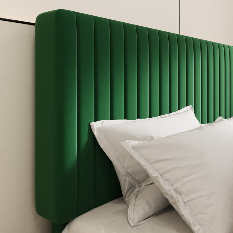 Velvet Upholstered Platform Bed With Adjustable Vertical Channel Tufted Headboard, King, Green