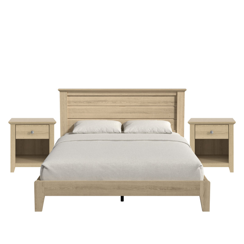 Tevrat Contemporary 3 Piece Bedroom Set, Queen, 3 Pcs: Bed, 2 Nightstands