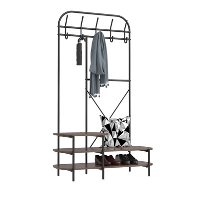 Bruton Industrial Hall Tree with Wood Shelves by 17 Stories