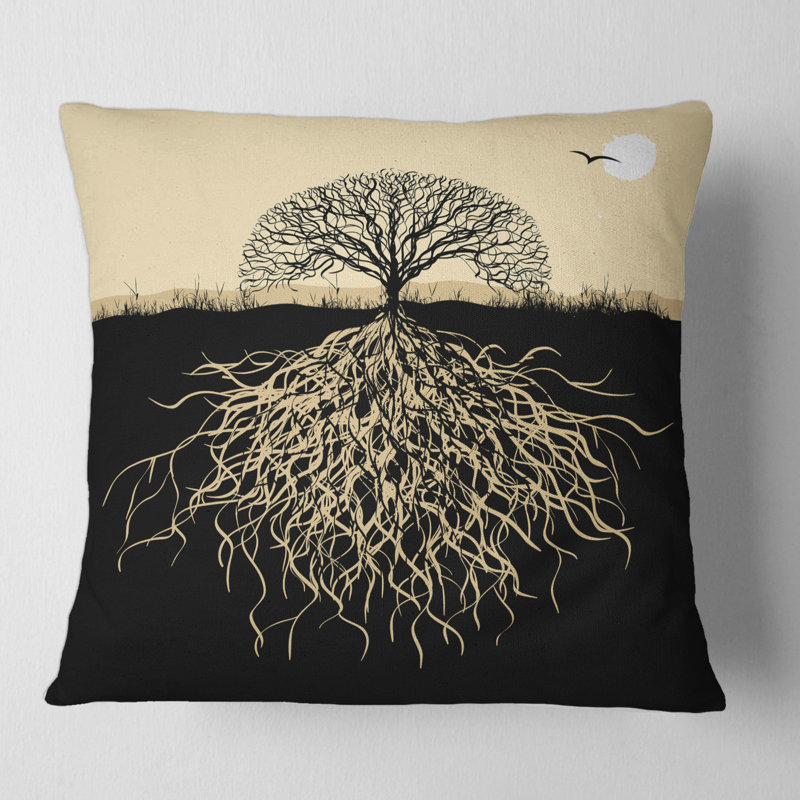 Taie d'oreiller et insert carré Tree Silhouette with Roots, 16" x 16"