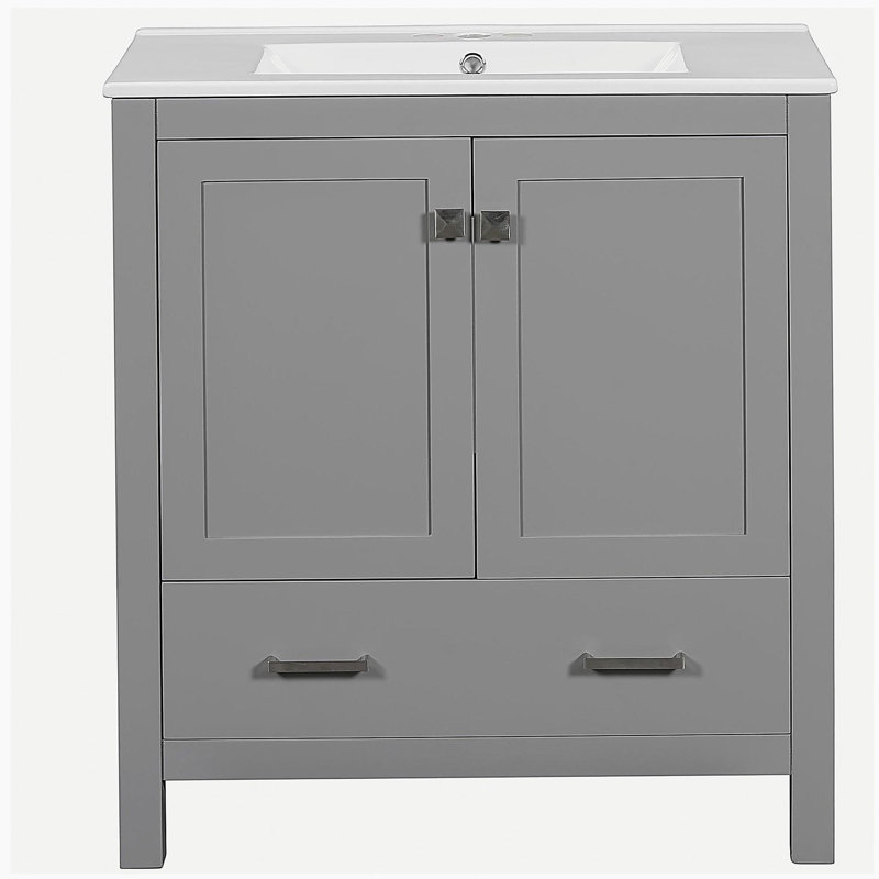 Armoire de salle de bain grise simple 30 po avec lavabo combiné 30 po avec 2 portes et 1 tiroir