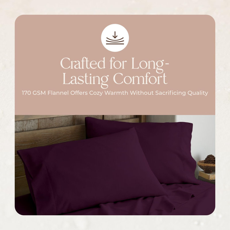 Organic Flannel Pillowcases Standard Set of 2 - Ultra Comfortable 100% GOTS Organic Cotton Pillow Cases Standard Size with Premium Smooth Brushed Finish and Envelope Closure (Aubergine, King)