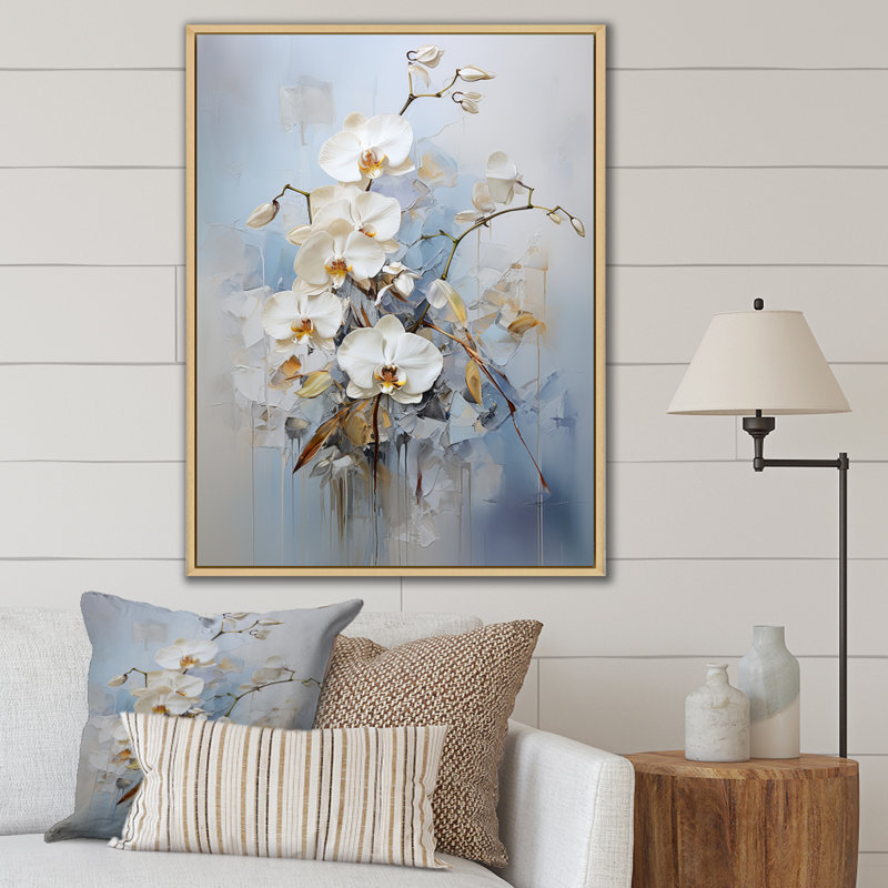 Minimalisme orchidées sur toile, H 44 po x l 34 po x P 1,5 po, Cadre naturel flottant