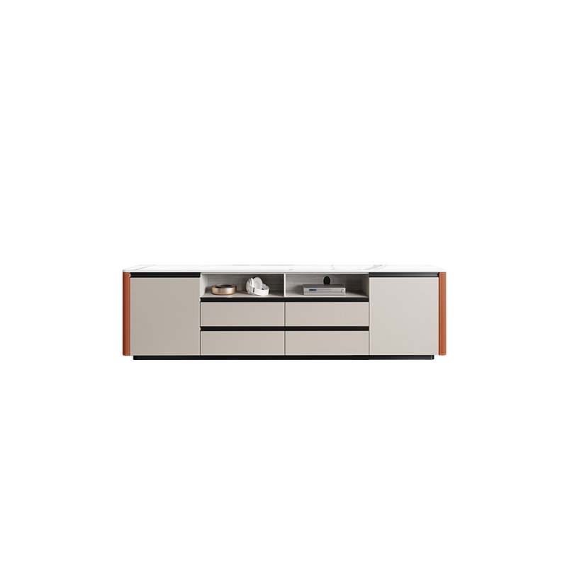 Meuble télé haut de style crème du plancher au plafond, 62.99", Orange / blanc / gris