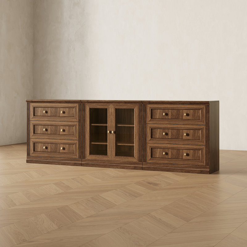 Buffet modulaire moderne Monos avec tiroirs et porte en acrylique, noyer, Noyer
