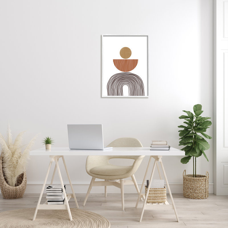 Boho Shapes Stacked Abstract Round Curves Brown White Black, H 30 po x l 24 po, Giclée encadrée blanc bord de mer