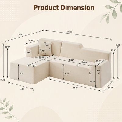 Modern Minimalist L-Shaped Corduroy High Back Sofa with Enhanced Comfort and Space-Saving Design.
