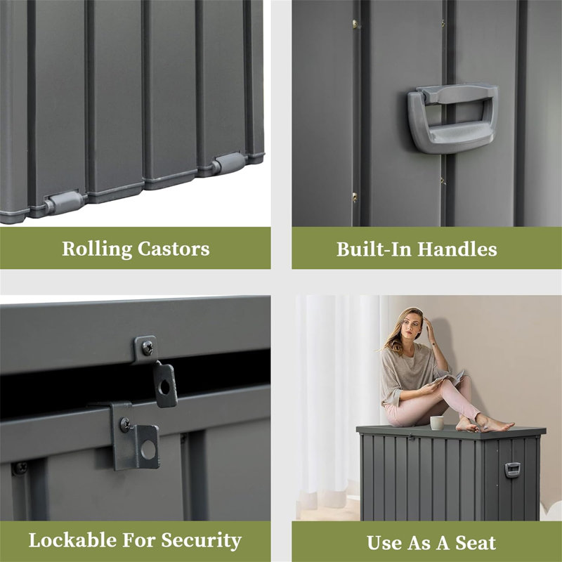 Large Dark Gray Lockable Metal Outdoor Deck Box
