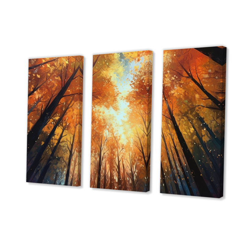 Lumière chaude d'automne qui brille dans la forêt III - Ensemble de décorations murales forêt, H 28 po x l 36 po x P 1 po