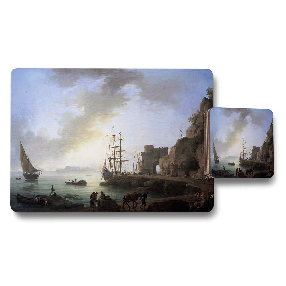 Harbor Scene Placemat And Coaster Set With Seascape Artwork