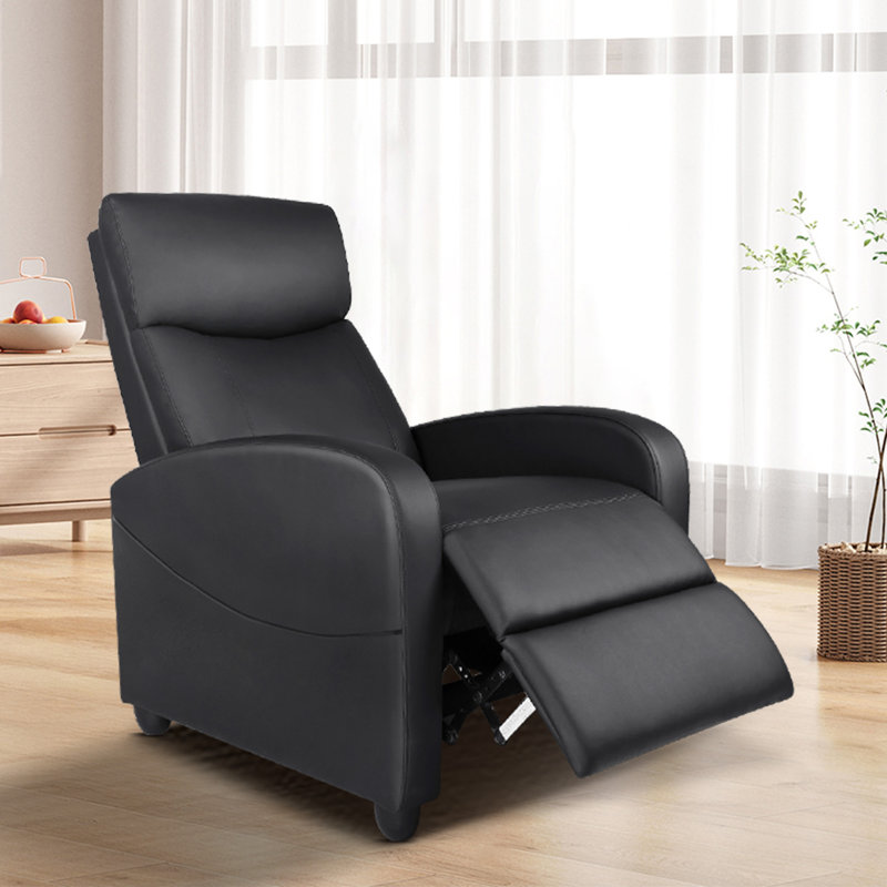 25.2" W Compact Ergonomic Massage Push-Back Recliner, Black