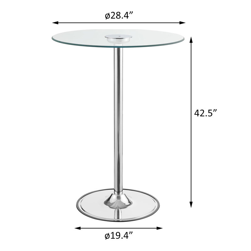 Round Bar Table with LED Light in Clear and Silver