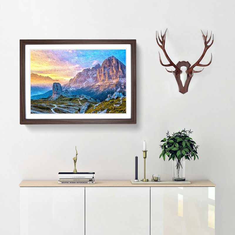 Mountain View - Picture Frame Painting Print, 36cm H x 48cm W x 2cm D, Walnut Framed