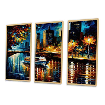 «Chicago River View in the Fall II», reproduction sur toile 3 pièces