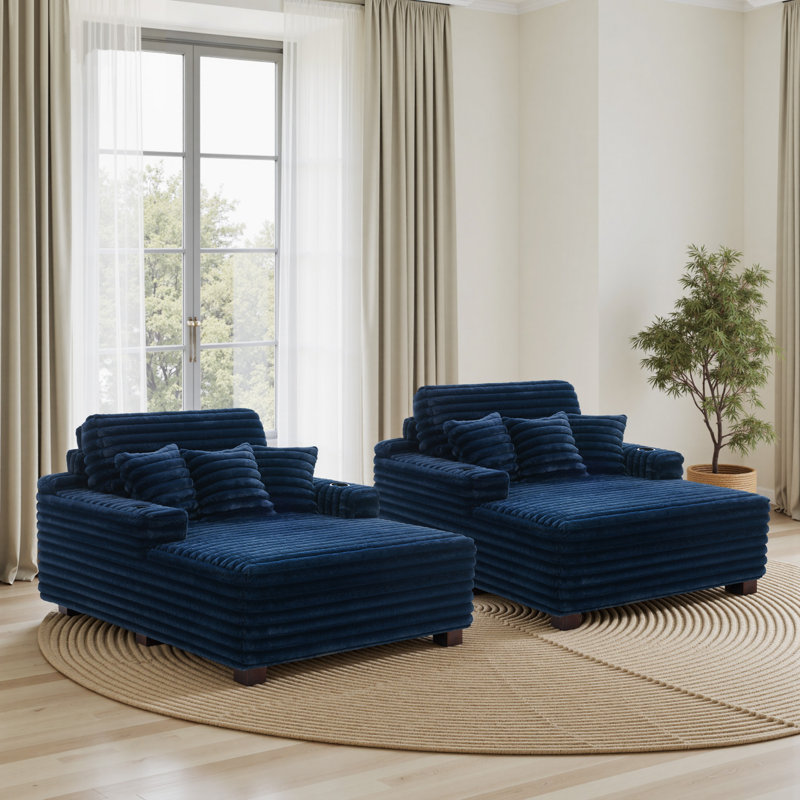 Upholstered Chaise Lounge, Navy