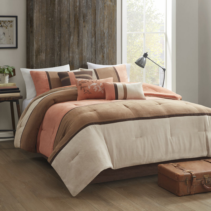 California King Coral and Brown Microfiber Comforter Set