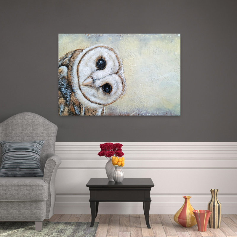 Curiosité d'art d'oiseau hibou contemporain, H 32 po x l 48 po