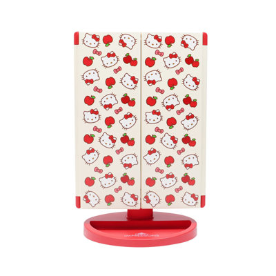 Hello Kitty Apples Trifold LED Makeup Mirror For Desk, 3 Way View Foldable Vanity Mirror With Lights