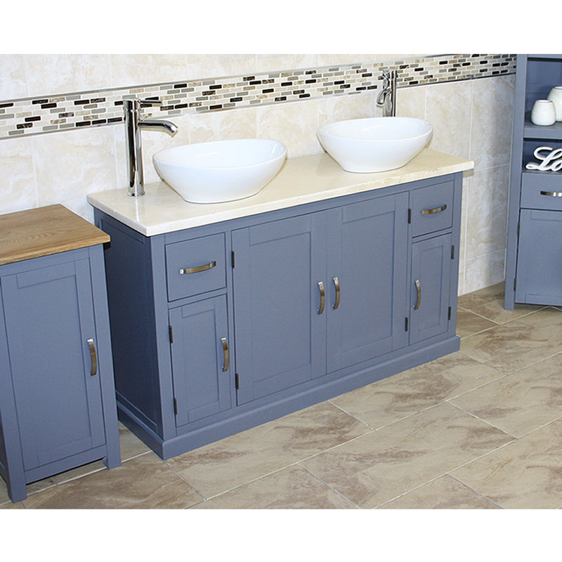 Regatta 1230mm Double Bathroom Vanity with Vessel Ceramic Basin, Cream Marble
