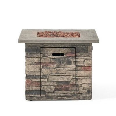 40,000 Fire Pit, 32'' Square, Grey Concrete Top, Lightweight Build