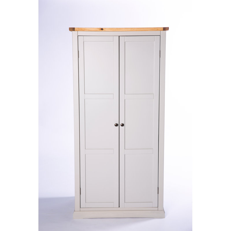 Otsego 2 Door Solid + Manufactured Wood Wardrobe, Grey/Waxed/Grey