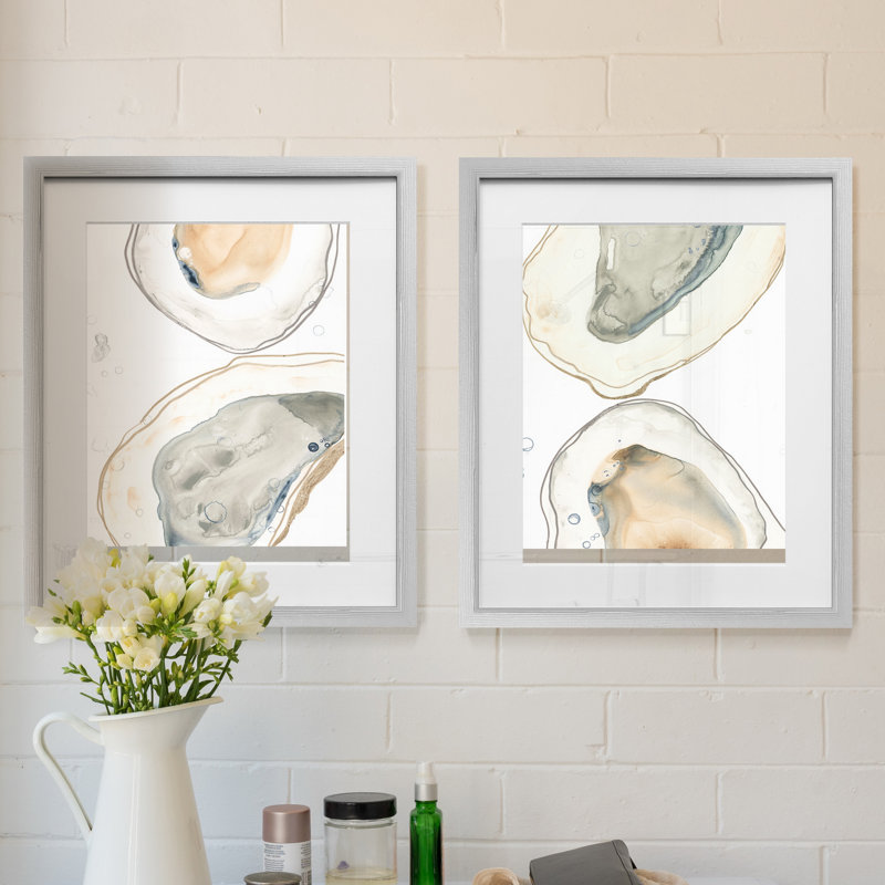 Océan huitres, ensemble de 2 reproductions d’art graphique encadrées sur papier