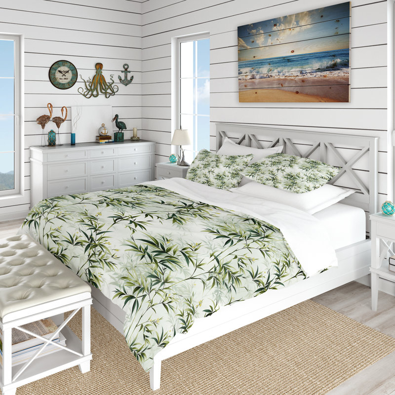 Ensemble de housse de couette à motif tropical en bambou zen, Housse de couette simple + 1 taie décorative stan