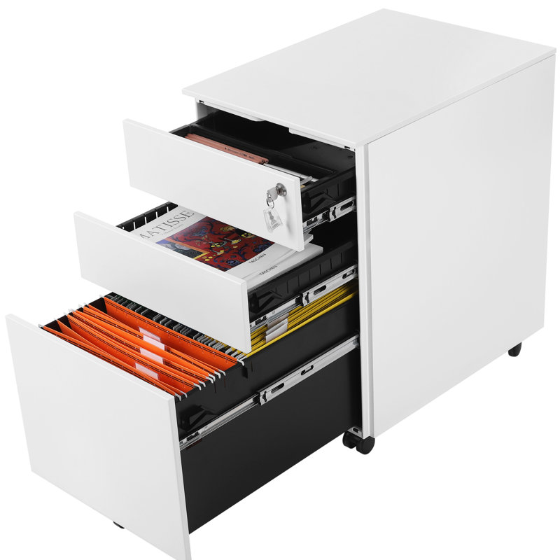 Carmella 39cm Wide 3 -Drawer Mobile Steel File Cabinet, White