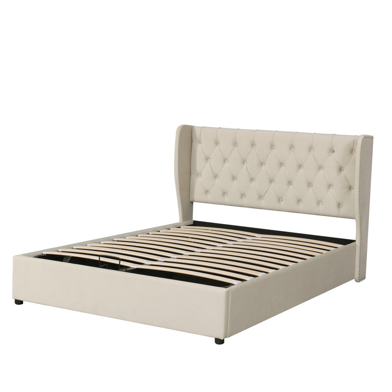 Demoss Upholstered Ottoman Storage Bed, Beige, European Kingsize (160 x 200cm)