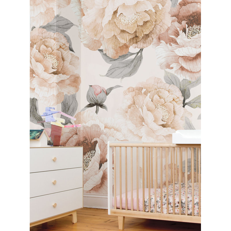 Panneau de papier peint adhésif à fleurs et colle Senger, L 96 po x l 120 po, Gris clair