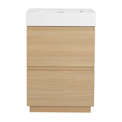 Meuble-lavabo pour salle de bain avec lavabo simple, meuble-lavabo encastré avec tiroir double, meuble-lavabo autoportant, bois d'ingénierie, chêne