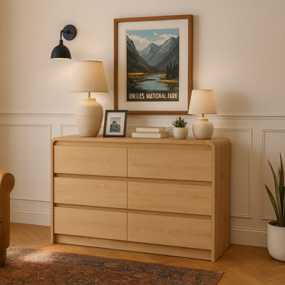 Wood 6 - Drawer Dresser, Modern Storage Cabinet For Bedroom, Living Room