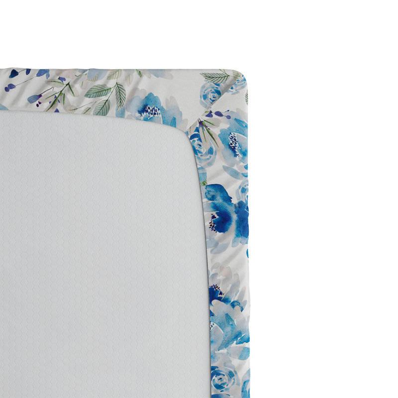 Drap-housse à motif floral Ambesonne, Bleu azur, écume de mer pâle / floral, Drap-housse de taille très grand