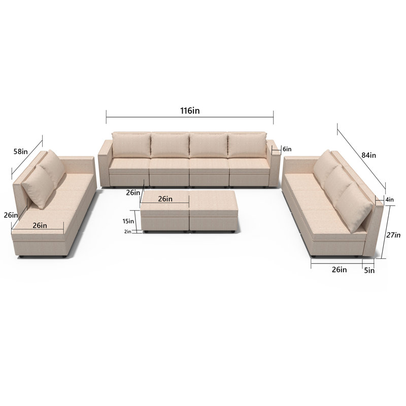 Canapé modulaire rembourré avec rangement 12 pièces Christen