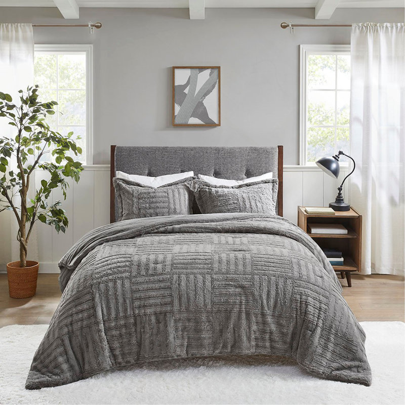 Mini ensemble d'édredon en duvet synthétique, Queen Comforter + 2 Pillow Shams, Gray