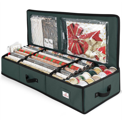 Boîte de rangement pour papier-cadeau - Sac de rangement de Noël avec poches intérieures - Organisateur de papier-cadeau pouvant contenir jusqu'à 22 rouleaux de 101,6 cm (40 pouces) - Organisateur de papier cadeau indéchirable