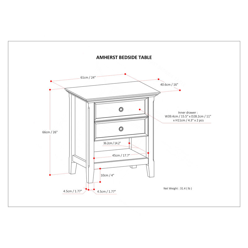 Amherst - Table de chevet - Brun clair doré, Marron clair