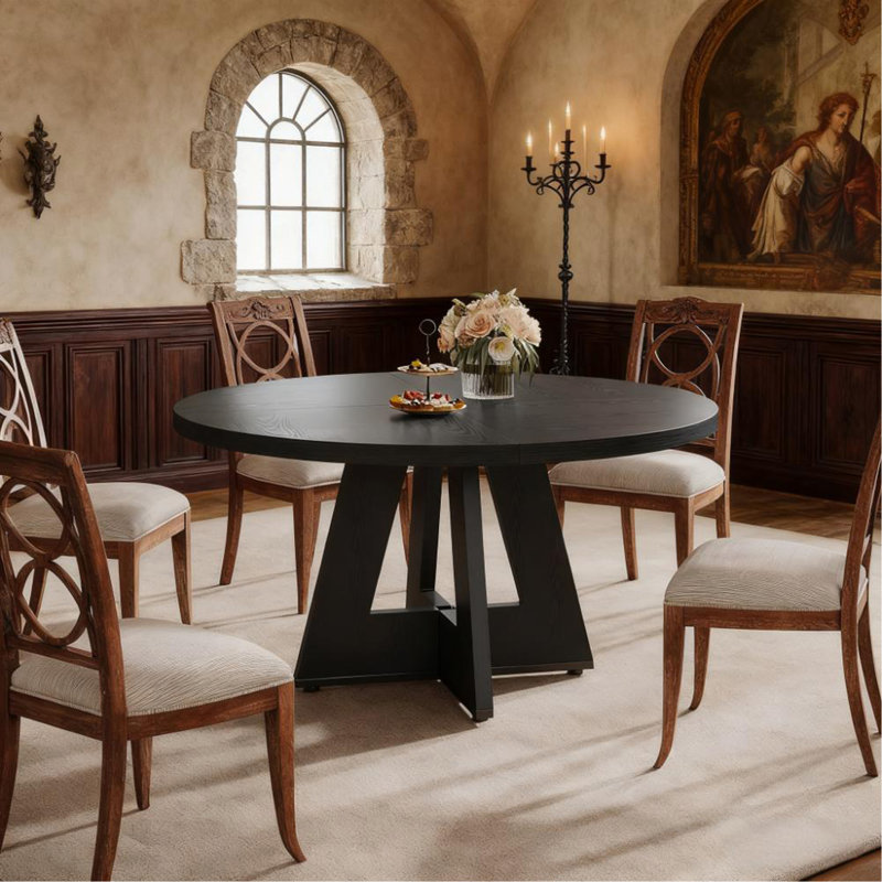 47 Inch Wood Dining Table Round Dining Table (Just 1Pcs Dining Table), Black
