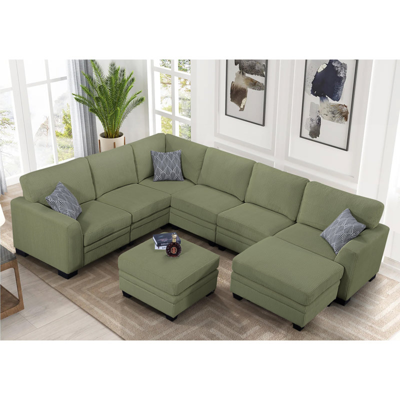 Canapé modulaire 8 pièces à compression, Velours côtelé vert