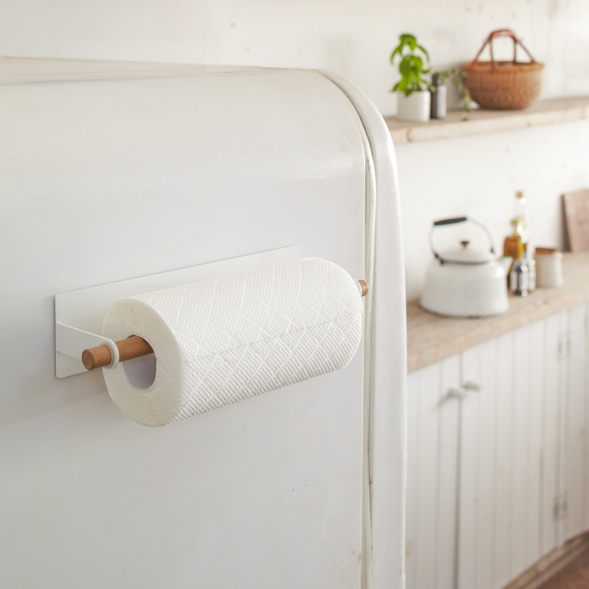 Tosca Yamazaki Home Magnetic Paper Towel Holder, Kitchen Storage, Steel + Wood, Small