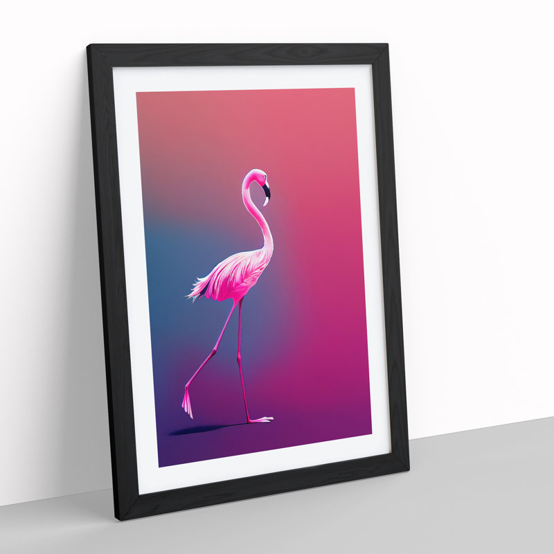 Strolling Flamingo - Single Picture Frame Print, Black , 64cm H x 46cm W x 2cm D