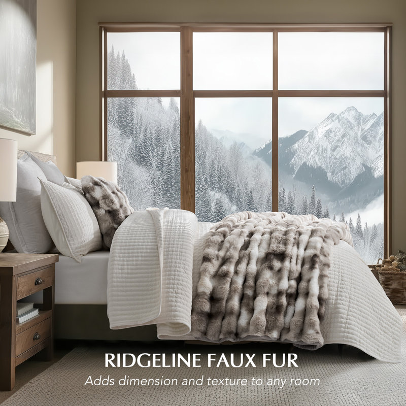 Ridgeline Faux Fur Throw Blanket, 60" L x 50" W, Light Gray