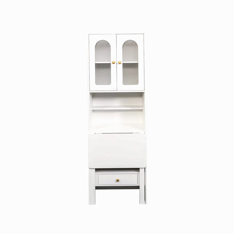 Table d'écriture pliable, armoire de bureau avec tablette et tiroir, Blanc
