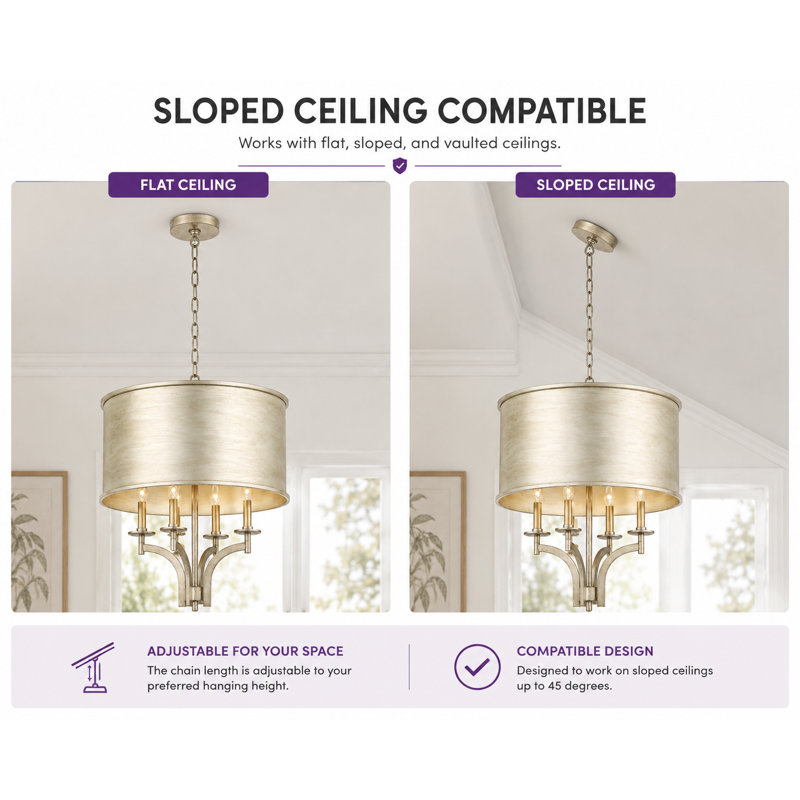 Alejo 4 - Light Lantern Drum Chandelier, Silver Foil Sticked