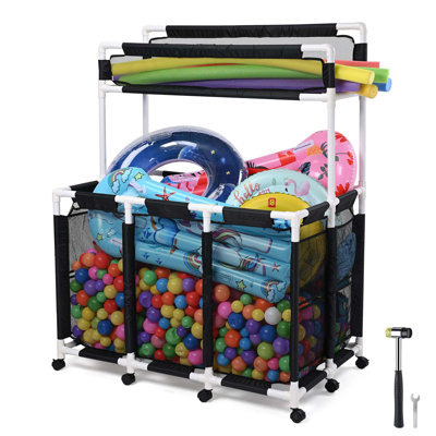 Yescom 424 Gallon Pool Float Storage Bin 2 Layer 10 Wheels Mesh Pool Toy Holder