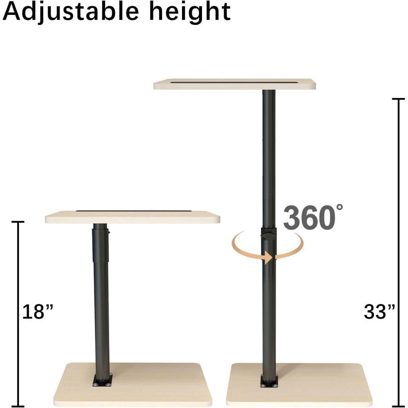 Sofa Armrest Tray Table For Couch - 360° Swivel Height Adjustable End For Small Spaces, Snack Side Table For Bed Or Chair With Phone & Tablet Slot