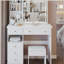 Meuble-lavabo de 37 po de taille moyenne avec tiroir de gauche et tabouret rembourré, grand tiroir, commande tactile, interrupteur tricolore, miroir à luminosité réglable, rangement grande capacité, convient aux grands espaces-492506055