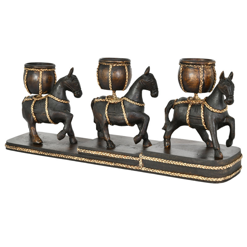 Porte-bougie en bois sculpté à la main Trio